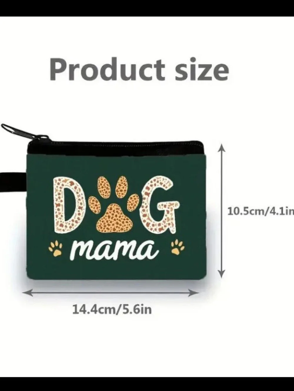 Dog Mama & Paw Print Coin Purse | Dark Green & Animal Print Design | New